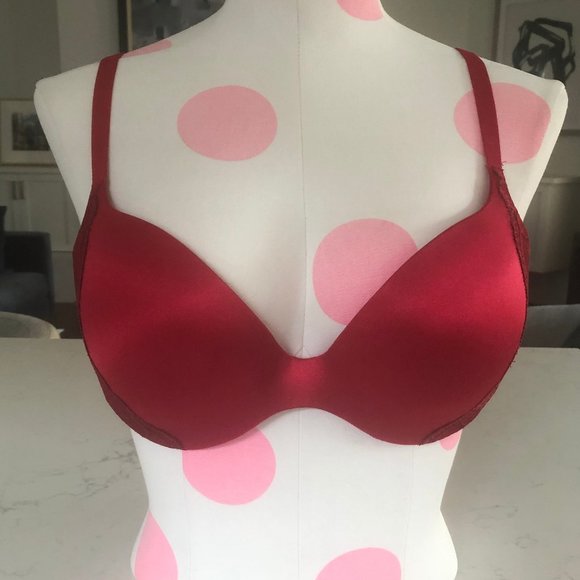La Senza Body Kiss Plunge Push-Up Bra w Lace Accents + Foam Cups Red Sz 36C NWOT - Picture 13 of 13